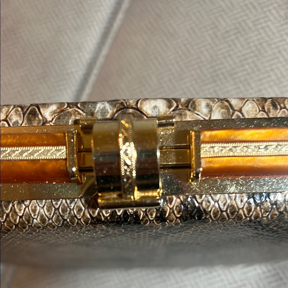 Brown And Black Python Print Shoulder Bag With Ch… - image 3